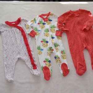 Lot of 3 Honest Co Gymboree Baby Girl Footies Sleepers Christmas Fish Deer 6mon